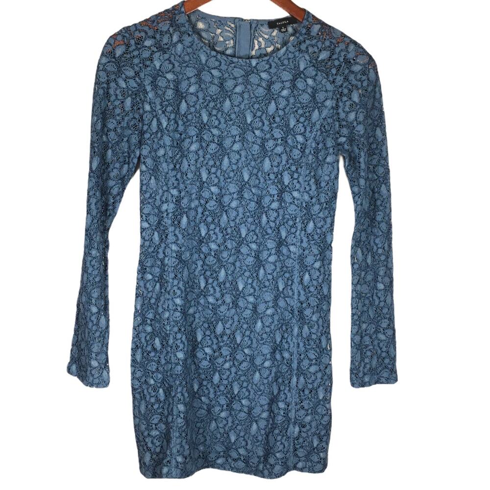 ARITZIA Talula Dress Long‎ Sleeve Blue Lace Mini Dress Women's 2 Party Cocktail